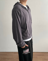 Roving Slub Cropped Hooded Zip-up