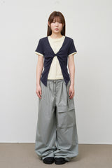 (W) Tie Linen Layered Top