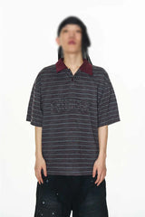 ストライプパッチワークポロTシャツ
