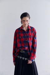 SILVER BUTTON CHECKED  SHIRT IN RED