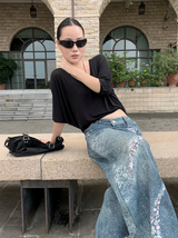 diamond bow wide denim pants