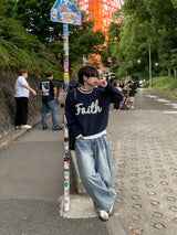 フェイスブラッシュドオーバーサイズパッチニット