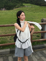 [Scarf SET] リンクルシアーサッカーミニドレス (2 pieces)
