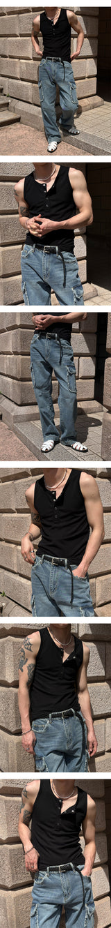 [Unisex] Fringe cargo denim pants(3color)
