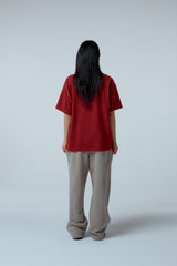 EEERRR Distorted ロゴオーバークロップフィットTシャツ (ワイン)