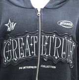 (Unisex) Wind Embroidery Dirty Hooded Zip-Up