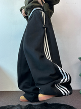 SHEEP FLEECE 🐑🧸 SNAP TRACK 3 LINE PARACHUTE LONG WIDE PANTS 🩶🖤 2COLOR
