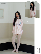 satin pink V-neck block core sweatshirt