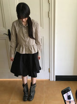 カナヒチェックフリル長袖シャツ