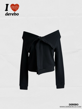 Black Off-Shoulder Cover Long Sleeve T-Shirt