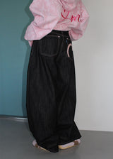 PINK HEART WIDE DENIM