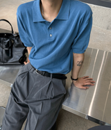 Three-Button Collar Short Sleeve Knit