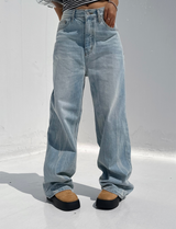 (UNISEX) RIVER DAMAGE UNIQUE WIDE LIGHT BLUE UNISEX PANTS