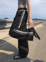 ツキン レース トラック ナイロン ワイド バンディング パンツ