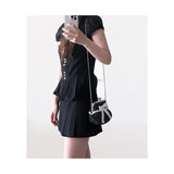 ミディアムブラックドット ヴィンテージリボン フレームバッグ (handmade bag)