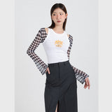 アーガイルメッシュロングスリーブTシャツ (ネイビー)