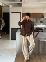 No-Mace Back Banding Two-Tuck Linen Wide Pants
