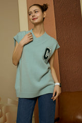 3D C Patch Sky Blue Knit Vest [Unisex]