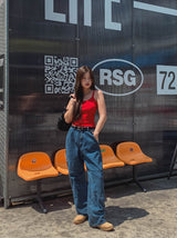 Rich Double Knee Patch Straight Denim