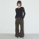 ヒョウ柄ブーツカットパンツ (Brown) F25QD892