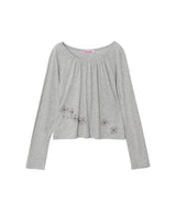 FLOWER SHIRRING SLIM LONG SLEEVE - MELANGE GRAY