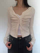 Shirring V-neck cardigan (4 colors)