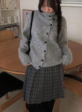 Juke diagonal button high neck knit