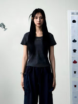 [UPDRAFT]PRINT COTTON CROP T-SHIRT GREY