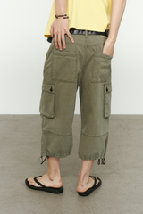 ヴィンテージ ミリタリー カプリ カーゴパンツ(Washed Khaki)