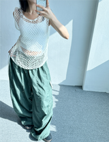 BALLOON SNAP POINT NYLON PANTS💚🩶🖤