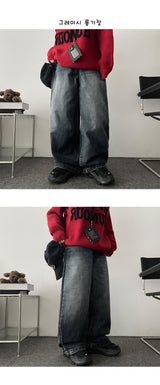 [Fleece lining] リネンヘムスナップウォッシュワイドデニムパンツ - 3 Tier Length