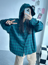 DAILY OVER HOOD SHIRT BLOUSE💚💙❤ - 3 COLORS