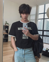 Rokdon Star Lettering Ringer Short Sleeve T-shirt