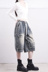 (Unisex) Mare Half Damage Denim Pants