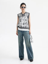 Washed-out vintage-style slightly flared ストレートレッグジーンズ