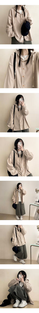 Shirtol コーデュロイ ボックス型フード付きシャツ
