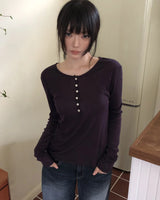 ダンディ テンセル ボタン ロングスリーブ Tシャツ