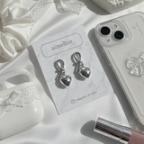 [fromis_9 Jiheon Earrings] デイリーリボン&モダンハートピアス - シルバーカラー