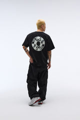 EEERRR レコードアートワークダメージウォッシングTシャツ (ブラック)