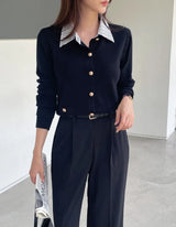 Atin Shirt Collar Pocket Knit Cardigan