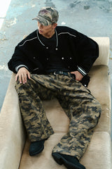 LINE STUD BASEBALL JACKET - BLACK