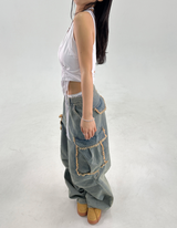 VINTAGE FRAY POINT DENIM💚🖤 - OVERFIT PANTS