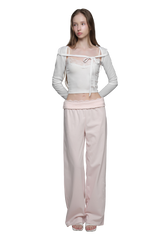 Lace tea straight pants, Pink