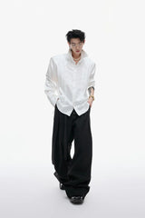 Metallic Tie Pearl Pleated Shirt