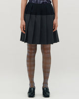 Raw Edge Colour Block Pleated Skirt _ NAVY