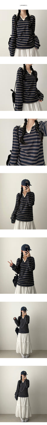 Pearlo Stripe Dangara Cara 長袖Tシャツ