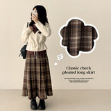 Uni Classic Back Banding Check Pleated Long Skirt