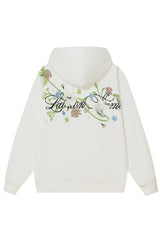 Vine Floral Embroidery Fleece Hoodie
