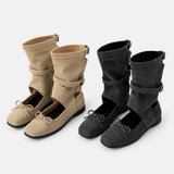 Square-Toe Ballet Flats Bow Sandal Boots
