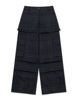 RUFFLE CHECKERED SKIRT CARGO PANTS(BLACK)